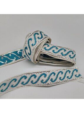 Blue & White Jacquard Trim Geometric Woven Border Craft 4 Pieces 7/8" Wide